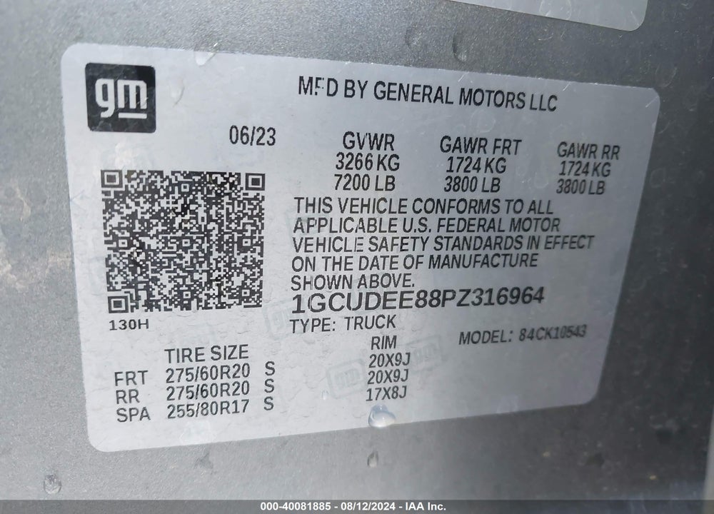 2023 CHEVROLET SILVERADO 1500 4WD SHORT BED RST VIN: 1GCUDEE88PZ316964