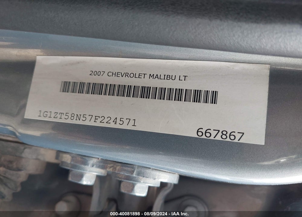 2007 CHEVROLET MALIBU LT VIN: 1G1ZT58N57F224571