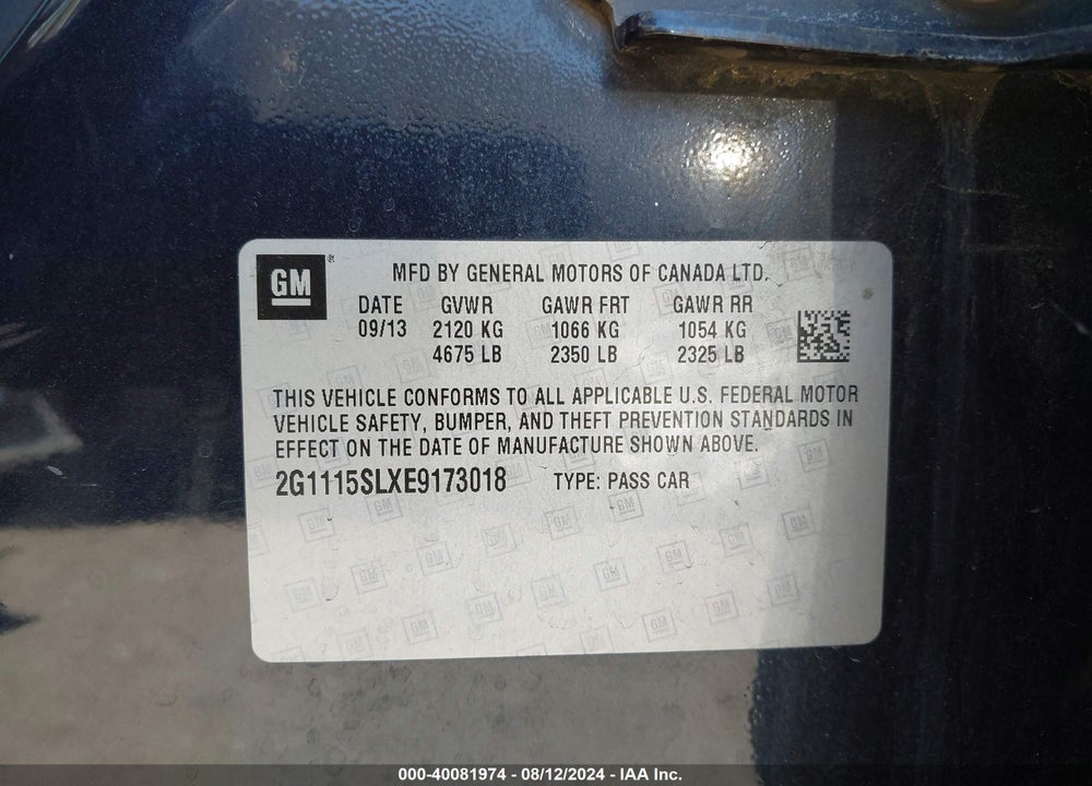 2014 CHEVROLET IMPALA 1LT VIN: 2G1115SLXE9173018