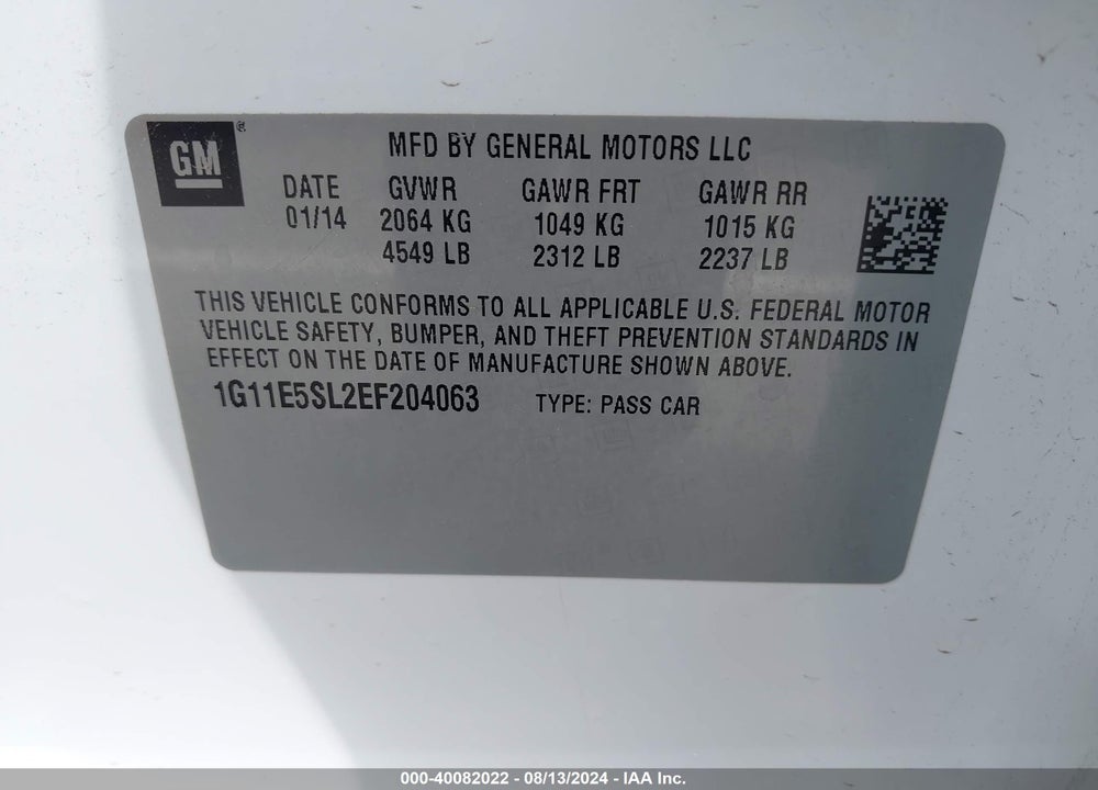 2014 CHEVROLET MALIBU 2LT VIN: 1G11E5SL2EF204063