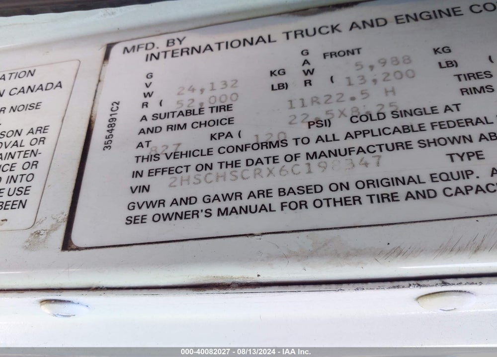 2006 INTERNATIONAL 9900 9900I VIN: 2HSCHSCRX6C198347
