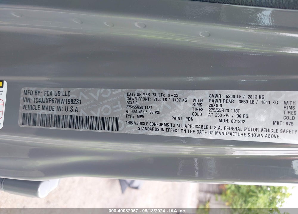 2022 JEEP WRANGLER 4XE UNLIMITED SAHARA 4X4 VIN: 1C4JJXP67NW198231