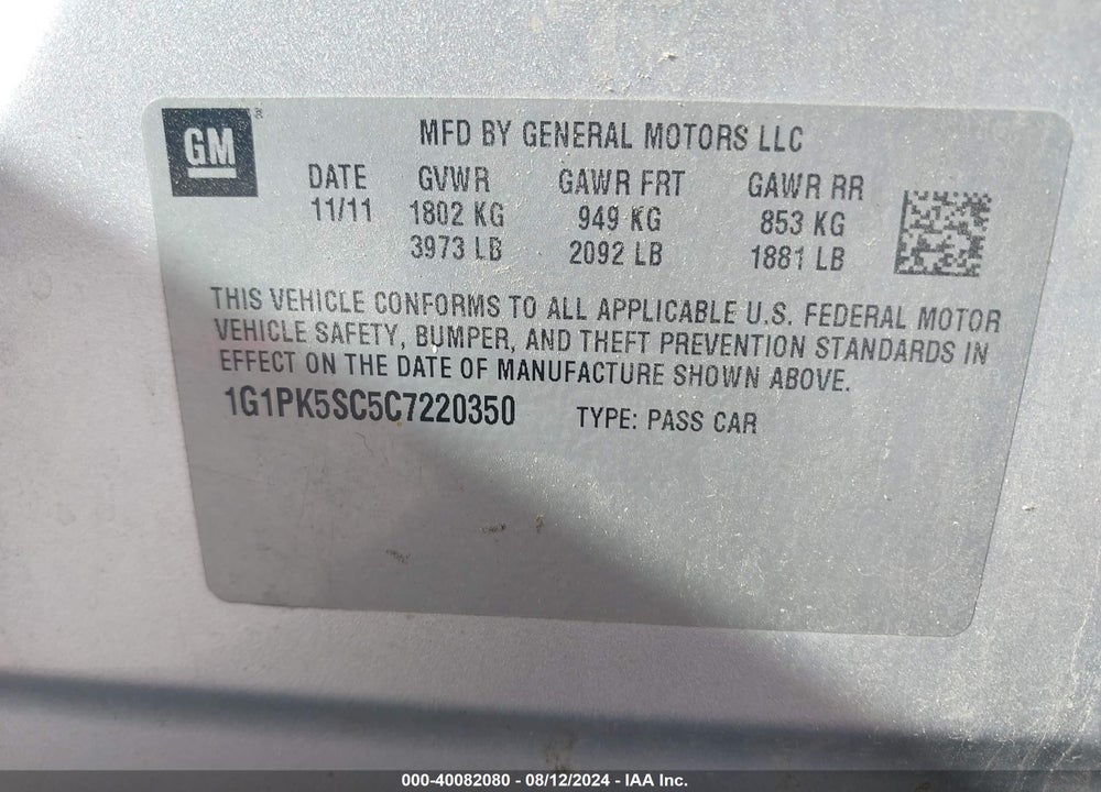 2012 CHEVROLET CRUZE ECO VIN: 1G1PK5SC5C7220350