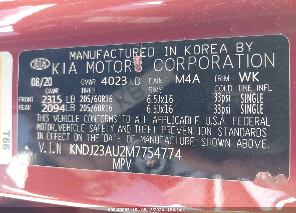 2021 KIA SOUL !/+/S VIN: KNDJ23AU2M7754774