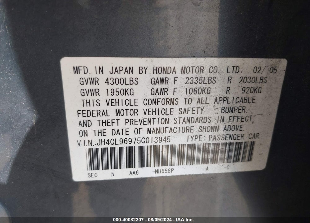 2005 ACURA TSX VIN: JH4CL96975C013945