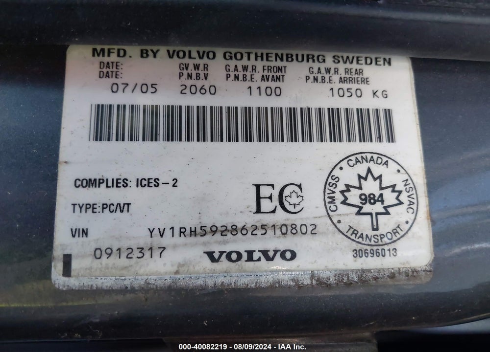 2006 VOLVO S60 2.5T VIN: YV1RH592862510802