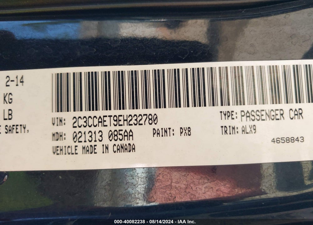 2014 CHRYSLER 300C VIN: 2C3CCAET9EH232780