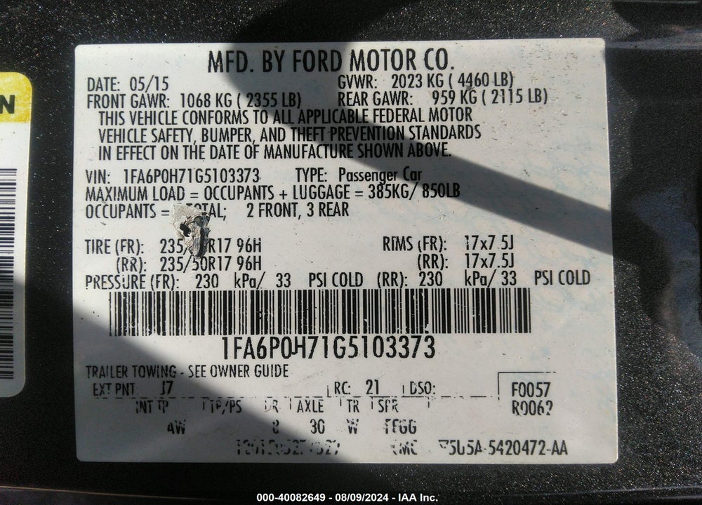 2016 FORD FUSION SE VIN: 1FA6P0H71G5103373