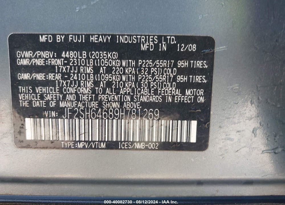 2009 SUBARU FORESTER 2.5X LIMITED VIN: JF2SH64689H781269