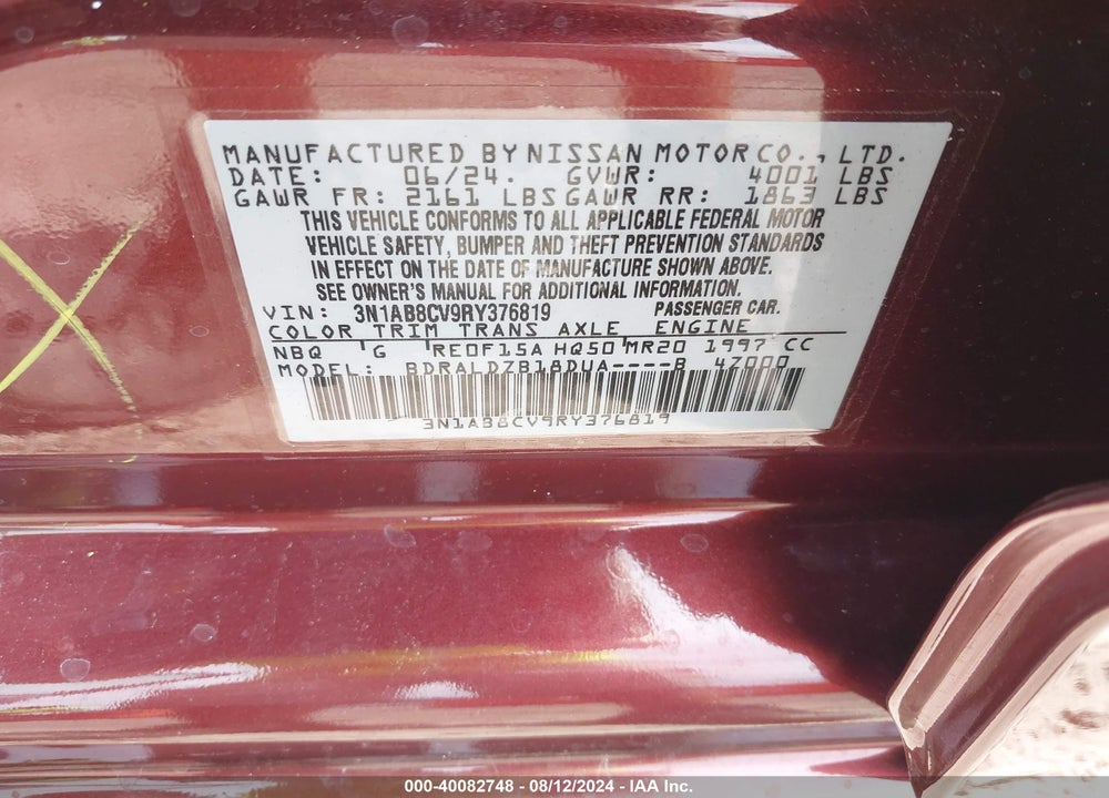 2024 NISSAN SENTRA SV XTRONIC CVT VIN: 3N1AB8CV9RY376819