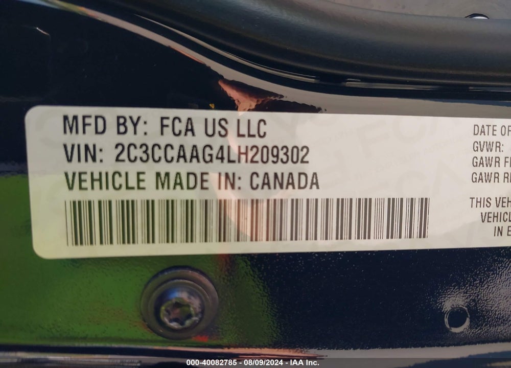 2020 CHRYSLER 300 TOURING VIN: 2C3CCAAG4LH209302
