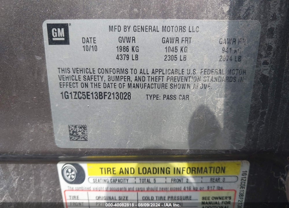 2011 CHEVROLET MALIBU 1LT VIN: 1G1ZC5E13BF213028
