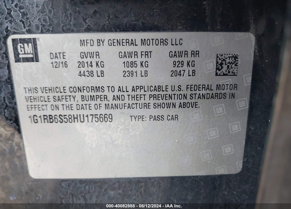 2017 CHEVROLET VOLT PREMIER VIN: 1G1RB6S58HU175669