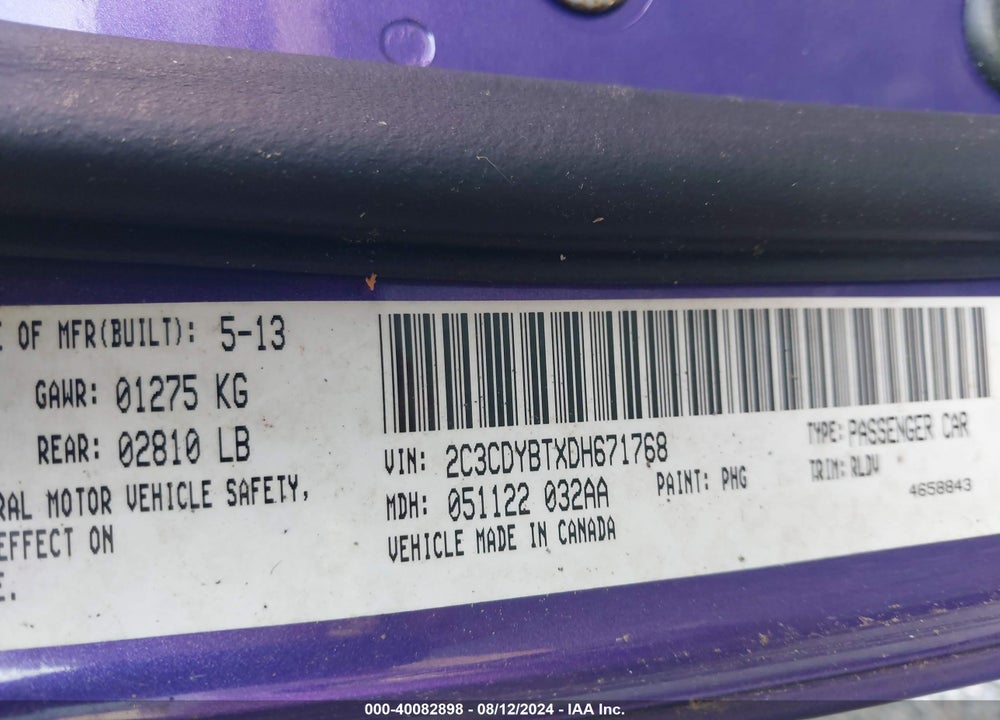 2013 DODGE CHALLENGER R/T CLASSIC VIN: 2C3CDYBTXDH671768