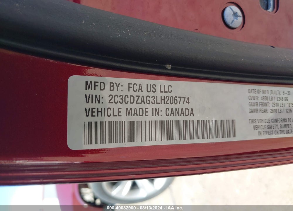 2020 DODGE CHALLENGER SXT VIN: 2C3CDZAG3LH206774
