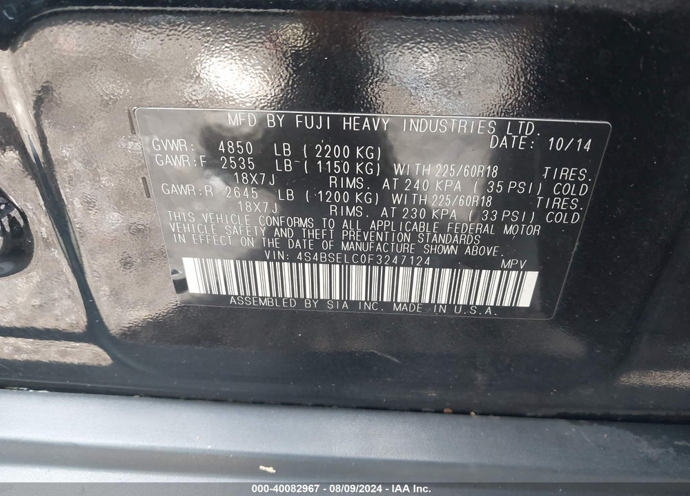 2015 SUBARU OUTBACK 3.6R LIMITED VIN: 4S4BSELC0F3247124