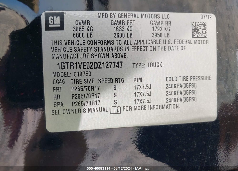 2013 GMC SIERRA 1500 SLE VIN: 1GTR1VE02DZ127747