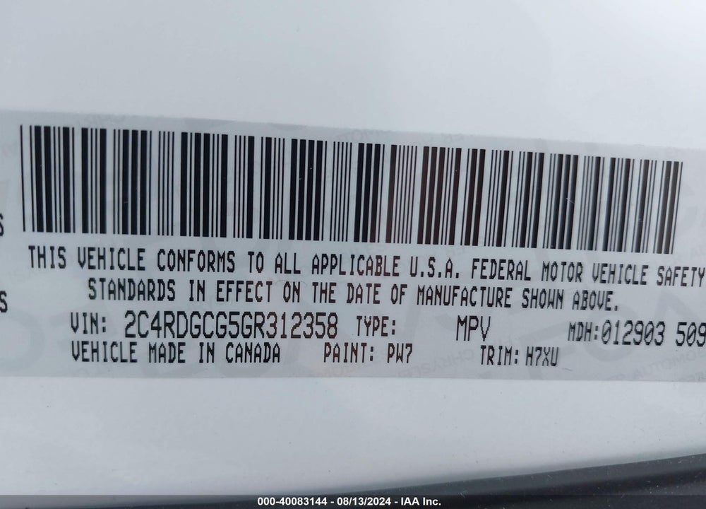 2016 DODGE GRAND CARAVAN SXT VIN: 2C4RDGCG5GR312358