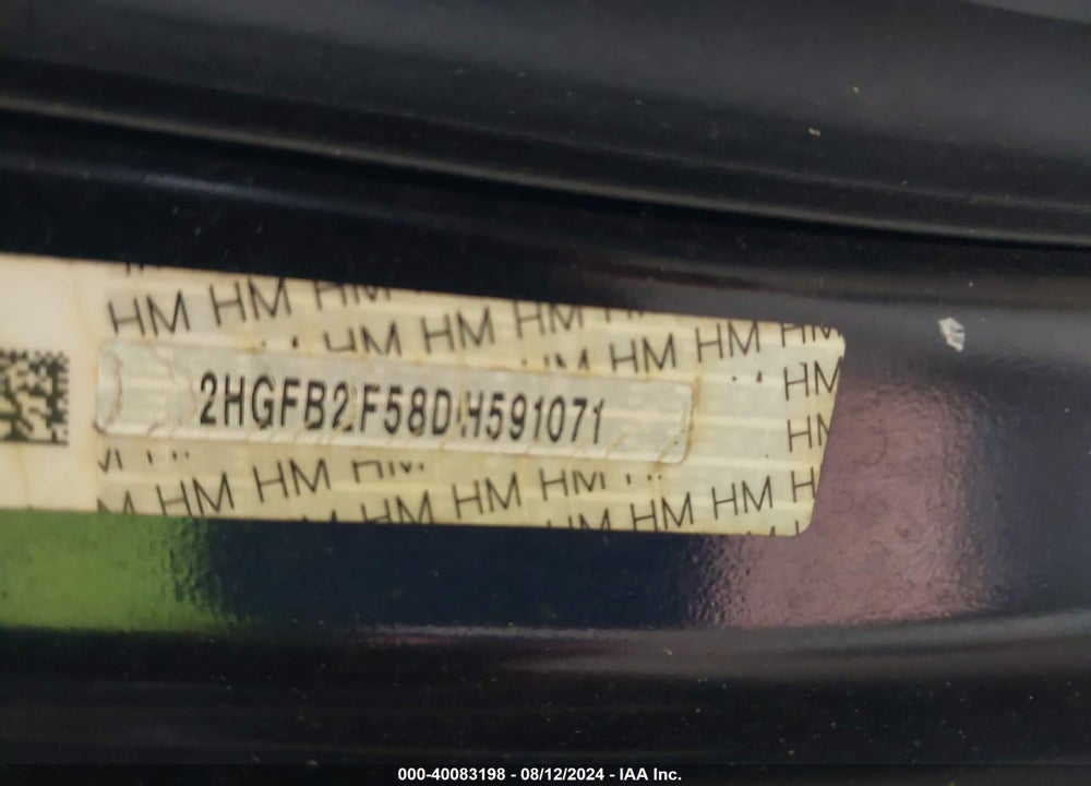 2013 HONDA CIVIC LX VIN: 2HGFB2F58DH591071