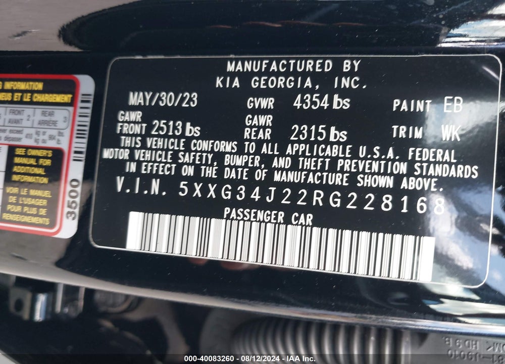 2024 KIA K5 EX VIN: 5XXG34J22RG228168