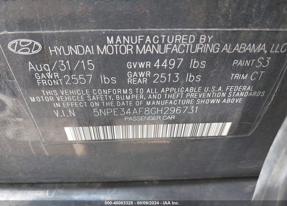 2016 HYUNDAI SONATA LIMITED VIN: 5NPE34AF8GH296731