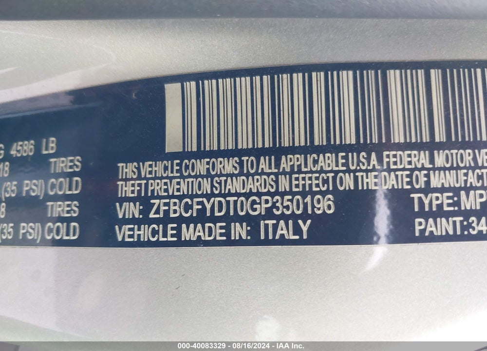 2016 FIAT 500X LOUNGE VIN: ZFBCFYDT0GP350196