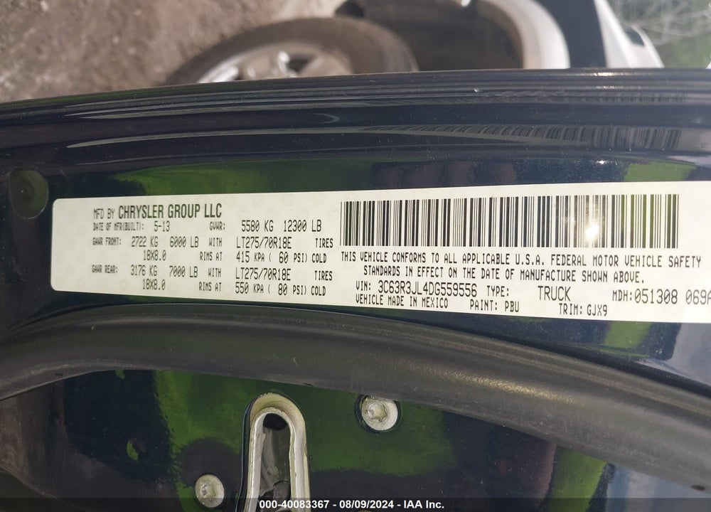 2013 RAM 3500 LAIE VIN: 3C63R3JL4DG559556