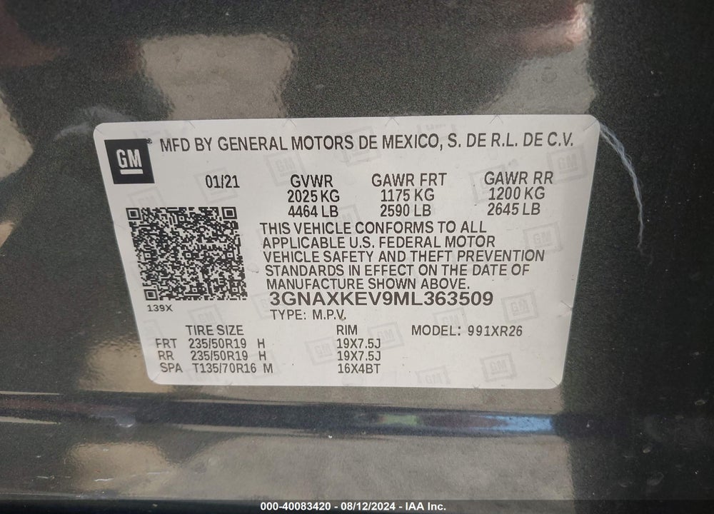 2021 CHEVROLET EQUINOX FWD LT VIN: 3GNAXKEV9ML363509