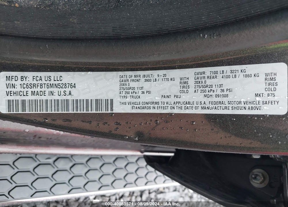 2021 RAM 1500 VIN: 1C6SRFBT6MN528764