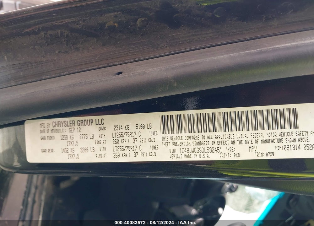 2013 JEEP WRANGLER RUBICON VIN: 1C4BJWCG9DL532451