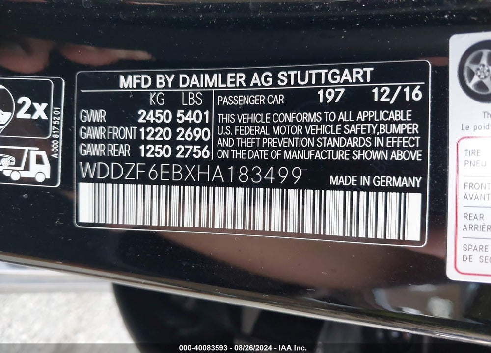 2017 MERCEDES-BENZ AMG E 43 4MATIC VIN: WDDZF6EBXHA183499