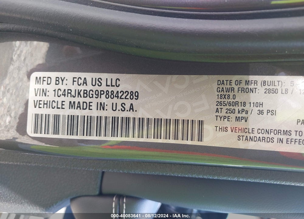 2023 JEEP GRAND CHEROKEE L LIMITED 4X4 VIN: 1C4RJKBG9P8842289