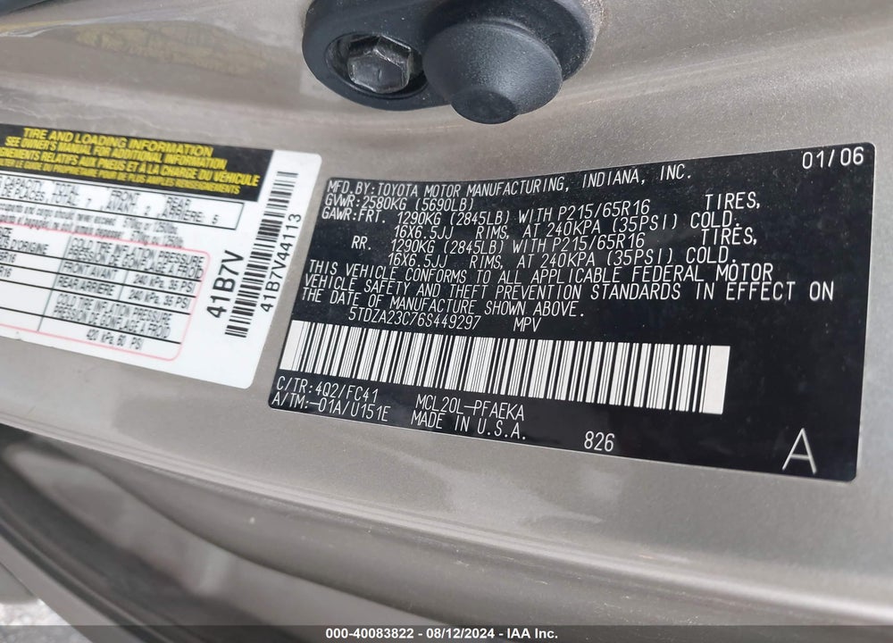 2006 TOYOTA SIENNA LE VIN: 5TDZA23C76S449297