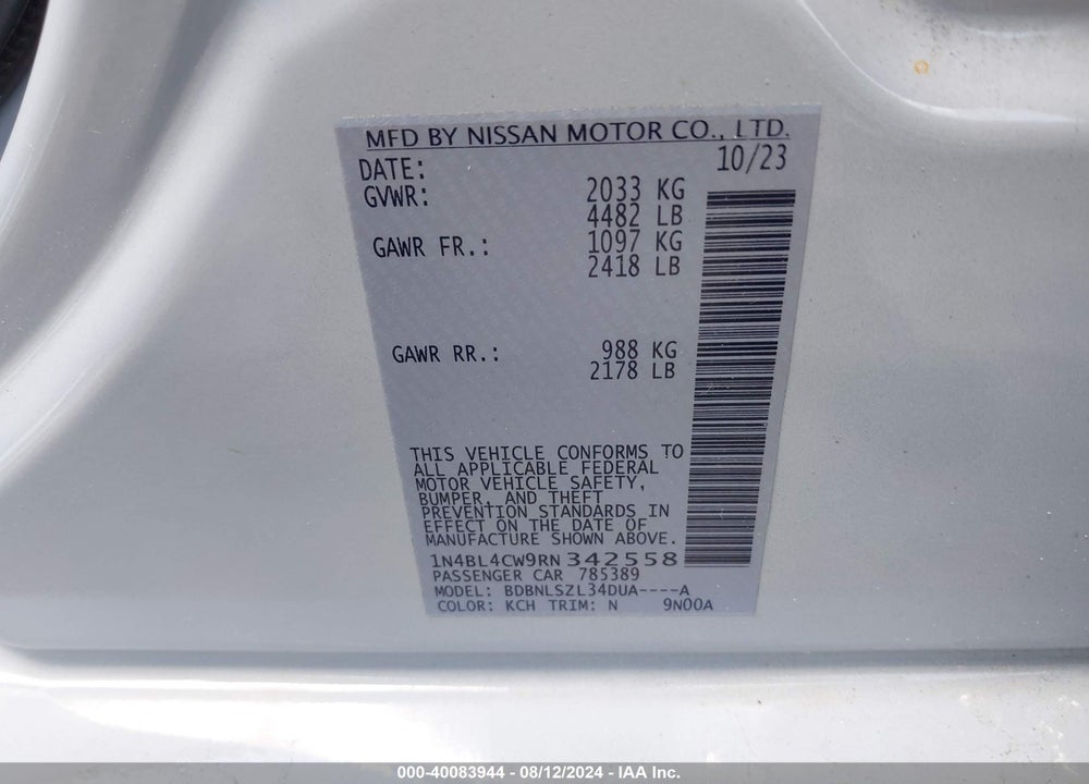 2024 NISSAN ALTIMA SR INTELLIGENT AWD VIN: 1N4BL4CW9RN342558