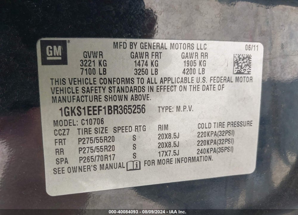2011 GMC YUKON VIN: 1GKS1EEF1BR365256