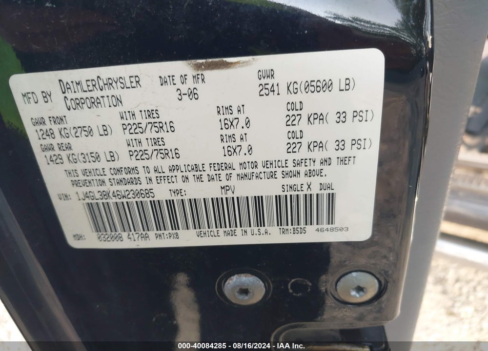 2006 JEEP LIBERTY RENEGADE VIN: 1J4GL38K46W230685