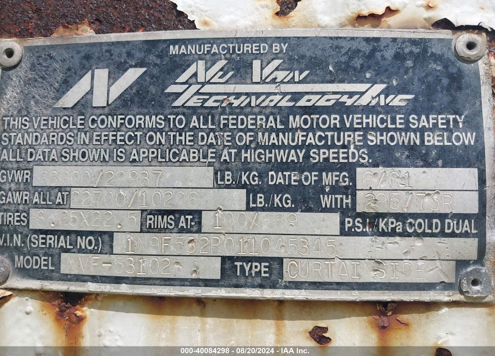 2001 NUVAN TECHNOLOGY INC --- VIN: 1N9F532P011045345