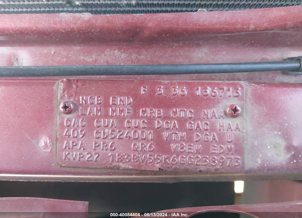 1986 DODGE 600 VIN: 1B3BV55K6GG238973