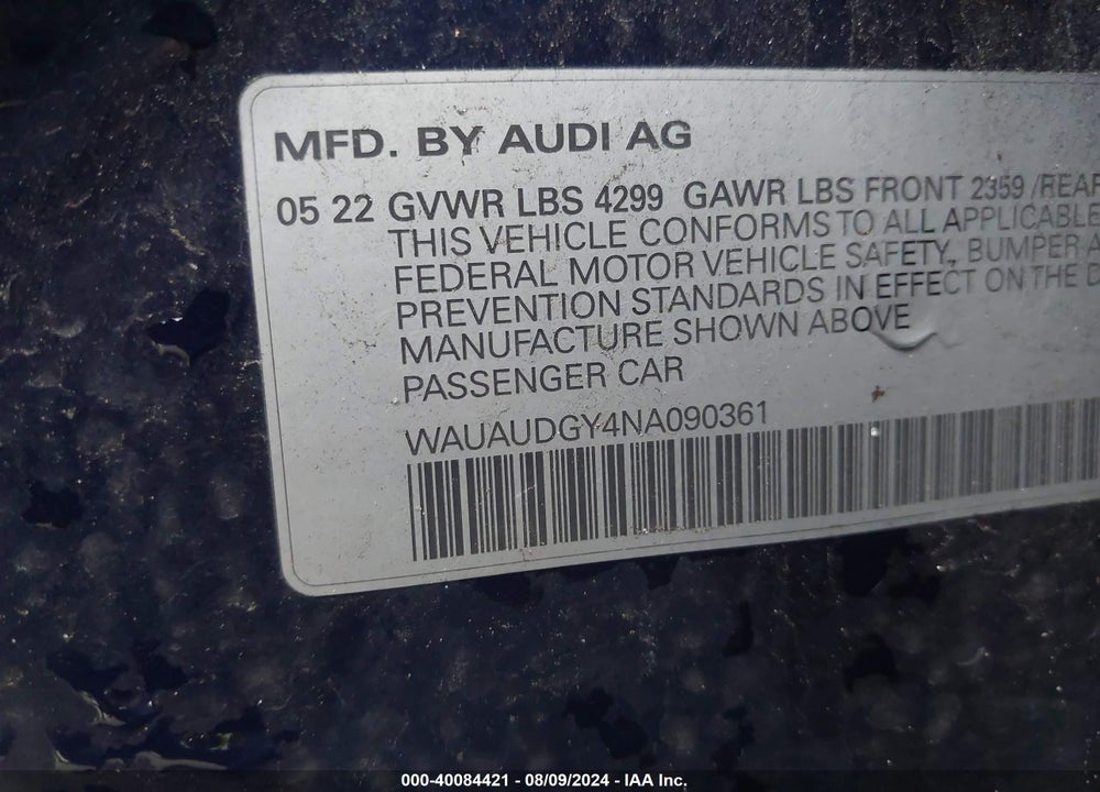 2022 AUDI A3 PREMIUM 40 TFSI FRONT-WHEEL DRIVE S TRONIC VIN: WAUAUDGY4NA090361