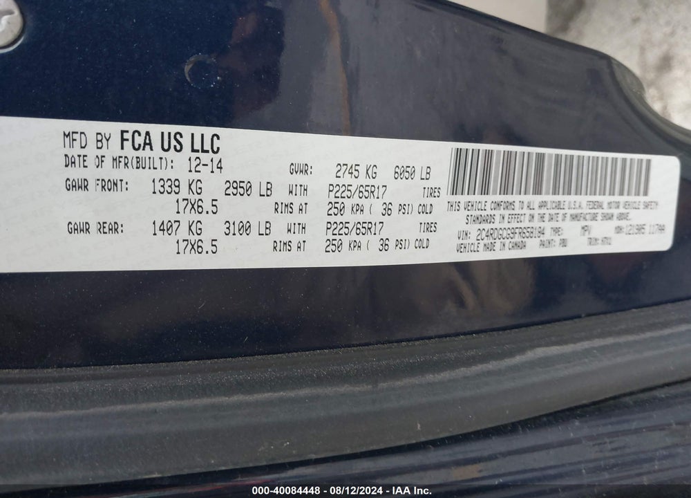 2015 DODGE GRAND CARAVAN SXT VIN: 2C4RDGCG9FR658184