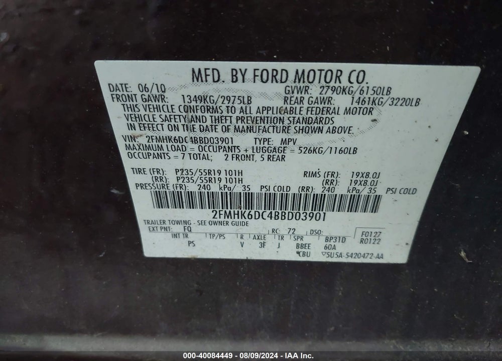 2011 FORD FLEX LIMITED VIN: 2FMHK6DC4BBD03901