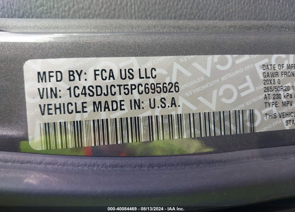 2023 DODGE DURANGO R/T PLUS AWD VIN: 1C4SDJCT5PC695626