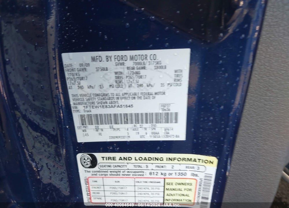 2010 FORD F-150 XL/XLT VIN: 1FTEW1E83AFA51645