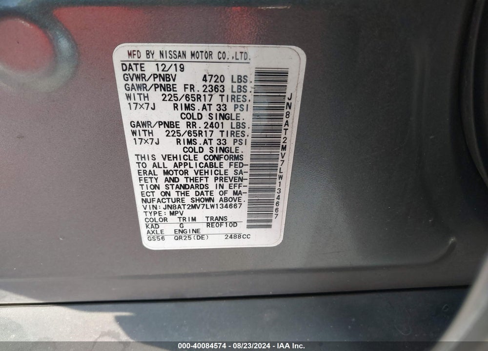 2020 NISSAN ROGUE VIN: JN8AT2MV7LW134667