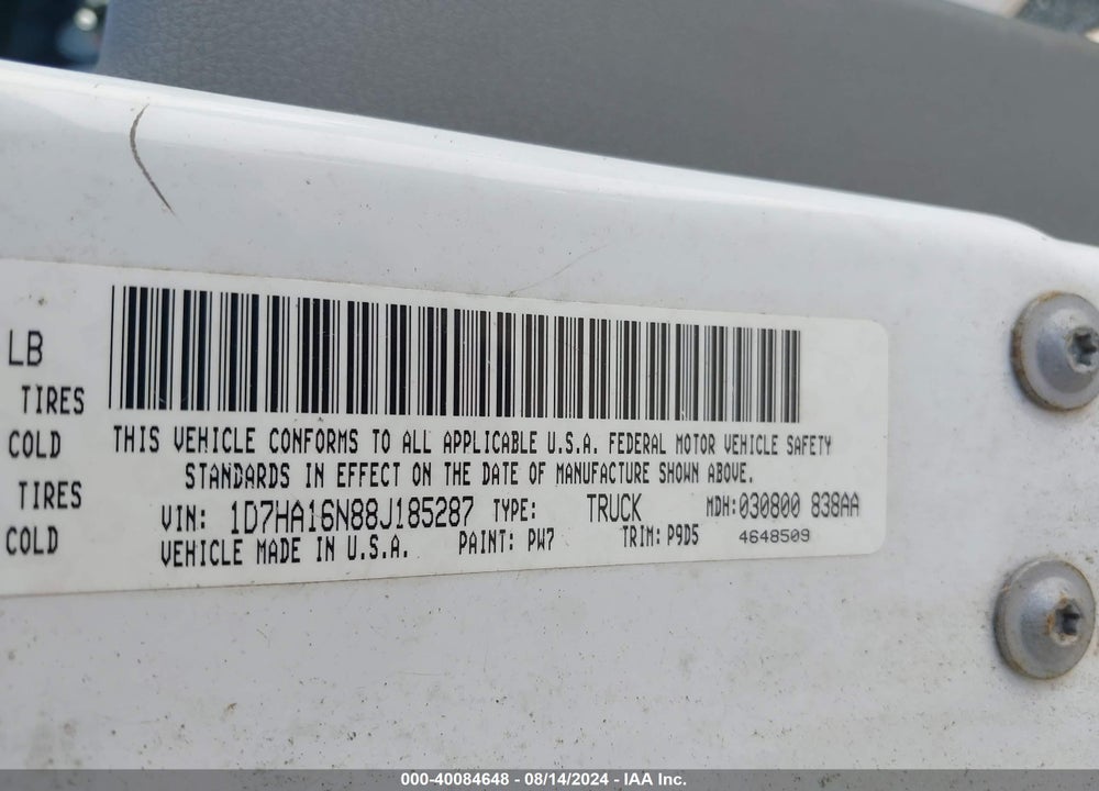 2008 DODGE RAM 1500 SLT VIN: 1D7HA16N88J185287