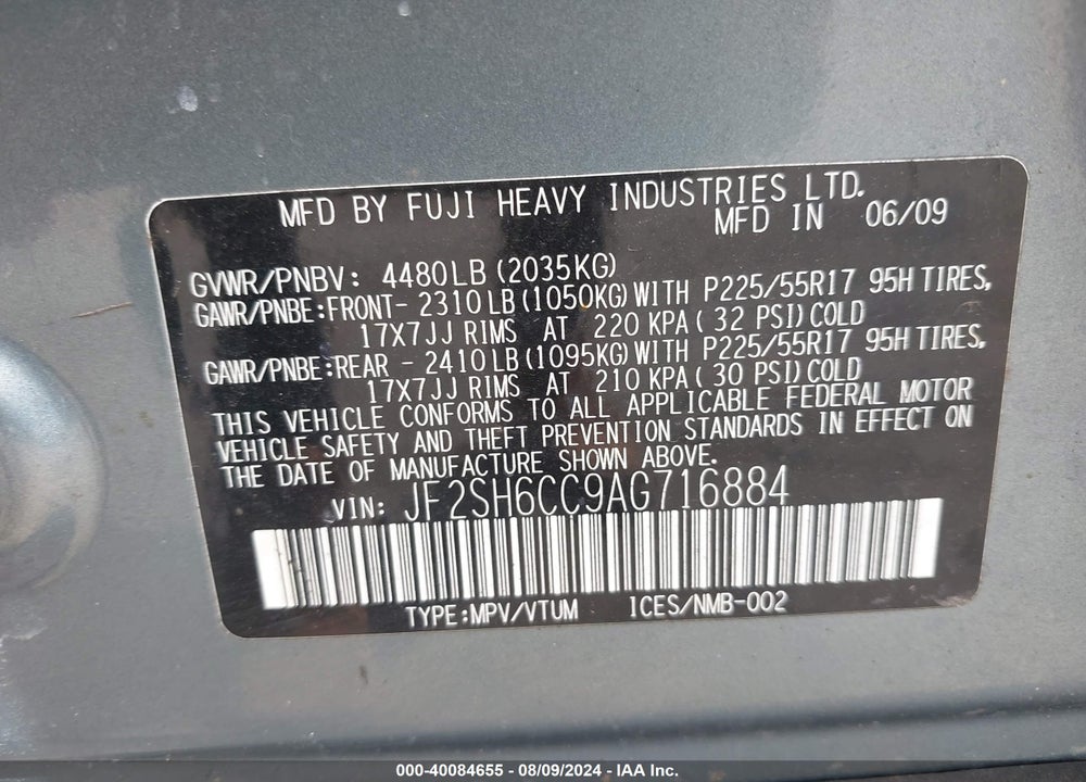 2010 SUBARU FORESTER 2.5X PREMIUM VIN: JF2SH6CC9AG716884