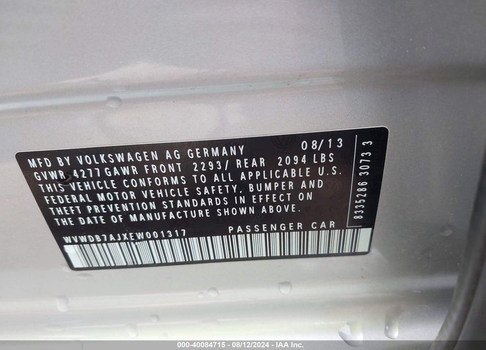 2014 VOLKSWAGEN GOLF 2.5L VIN: WVWDB7AJXEW001317