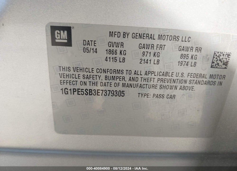 2014 CHEVROLET CRUZE 2LT AUTO VIN: 1G1PE5SB3E7379305
