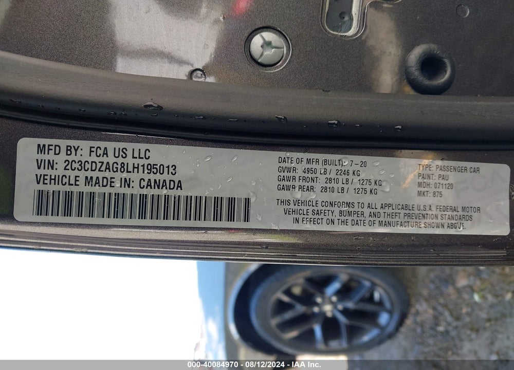 2020 DODGE CHALLENGER SXT VIN: 2C3CDZAG8LH195013