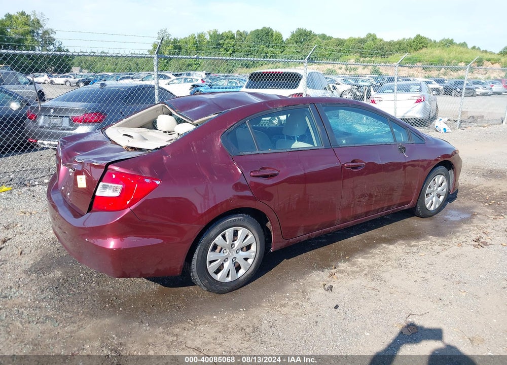 2012 HONDA CIVIC LX VIN: 19XFB2F54CE373699